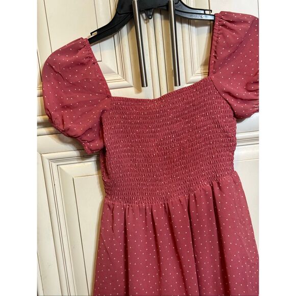 Nordstrom Girls Puff Sleeve Smocked Bodice Micro Dot Dress Mauve Size L/10-12 - Picture 3 of 9